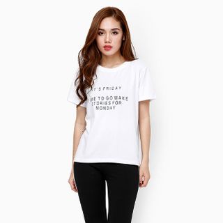 Áo thun nữ tay ngắn màu trắng họa tiết chữ M4