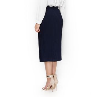 Chân váy nữ midi xếp ly phong cách màu xanh đen