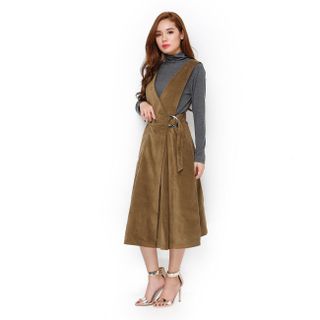 Đầm yếm dài xẻ cách điệu màu nâu