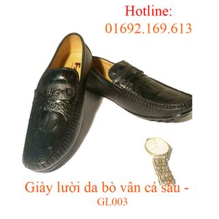 Giày lười da bò vân cá sấu - GL003