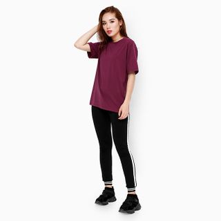Áo thun tay ngắn cổ tròn năng động màu tím
