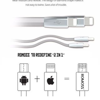 Cáp sạc Romoss Rolink hybird 2 trong 1 cho iphone và android dài 12m