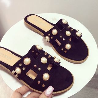 dép quai ngang đính châu