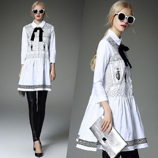 ĐẦM SƠ MI HỌA TIẾT 160023 - KÈM NƠ CÀI NHUNG