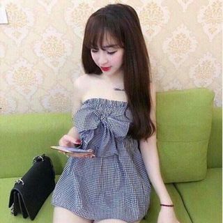 áo cúp ngực thắt nơ sọc caro