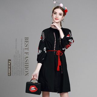 ĐẦM SƠ MI HỌA TIẾT THÊU 160097 - KÈM DÂY