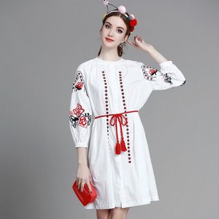 ĐẦM SƠ MI HỌA TIẾT THÊU 160097 - KÈM DÂY