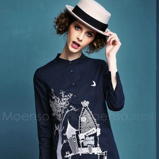ÁO SƠ MI FORM DÀI HỌA TIẾT 160016