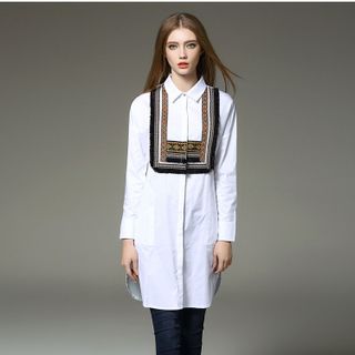 ÁO SƠ MI FORM DÀI HỌA TIẾT THỔ CẨM 160043