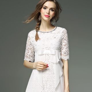 ĐẦM REN PHỐI NƠ TRƯỚC NGỰC 160140
