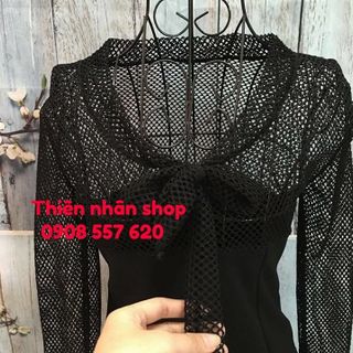 đầm dài phối lưới dài tay
