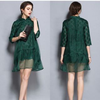 ĐẦM VOAN PHỐI REN 160145 - KÈM ĐẦM LÓT