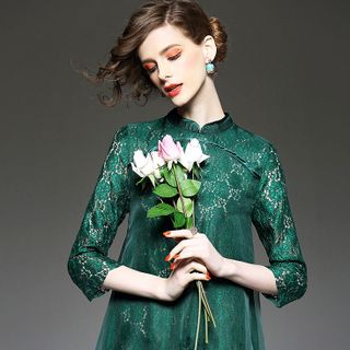 ĐẦM VOAN PHỐI REN 160145 - KÈM ĐẦM LÓT