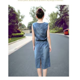 ĐẦM JEANS FORM DÀI RÚT DÂY 160290