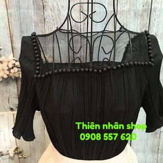 áo phối lưới xếp ly