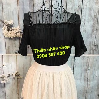 áo phối lưới xếp ly