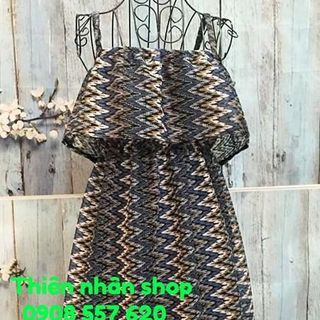 đầm 2 dây tầng họa tiết