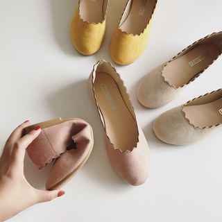 Giày búp bê răng cưa da lộn tiểu thư