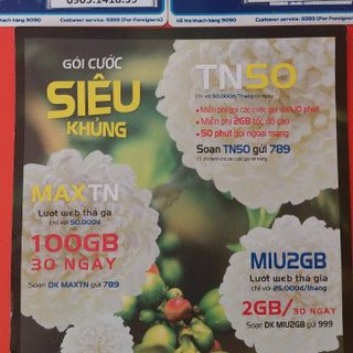 Sim Mobifone siêu khuyến mãi 100Gb/tháng miễn phí dưới 10p nội mạng 50p ngoại mạng