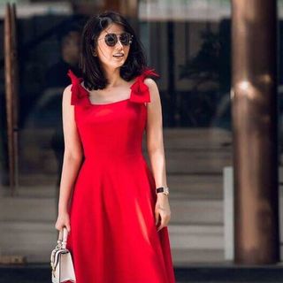 Đầm Xoè Nơ 2 vai có túi - D974