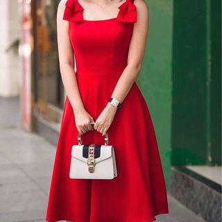 Đầm Xoè Nơ 2 vai có túi - D974