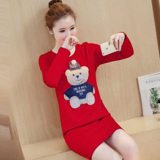 Đầm Đen tay dài gấu bông xù Boom