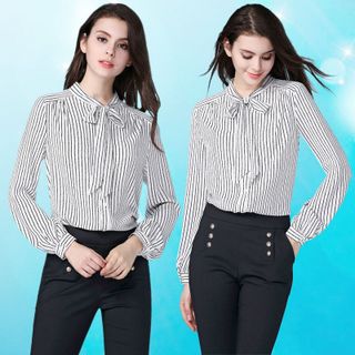 Áo Sơ Mi Sọc Cột Nơ Duyên Dáng