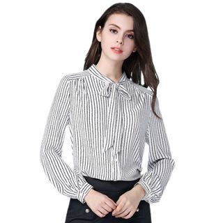 Áo Sơ Mi Sọc Cột Nơ Duyên Dáng