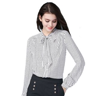 Áo Sơ Mi Sọc Cột Nơ Duyên Dáng