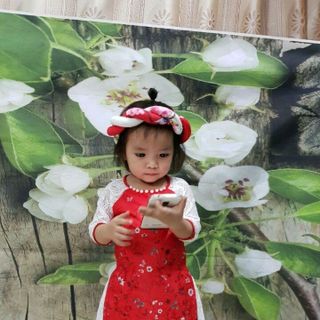 Áo dài cách tan pha ren cho bé