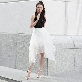 LM02 - Set áo ren kèm chân váy voan kiếng