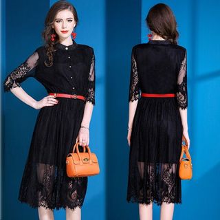 Đầm ren dài dự tiệc cổ trụ tay lỡ Milan