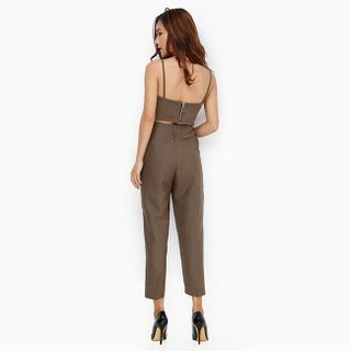Set áo 2 dây corset và quần baggy HT sọc màu nâu