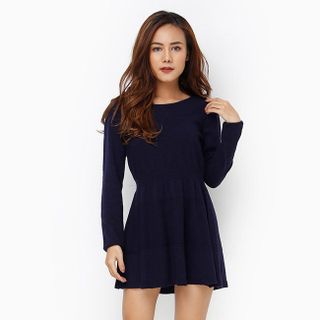 Đầm len kim tay dài thời trang xanh đen
