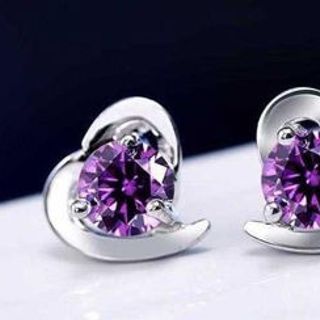 Bông tai bạc 925 trái tim đính đá pha lê tím sang trọng