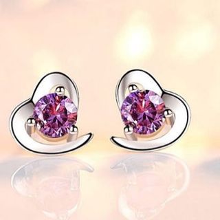 Bông tai bạc 925 trái tim đính đá pha lê tím sang trọng