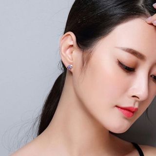 Bông tai bạc 925 trái tim đính đá pha lê tím sang trọng
