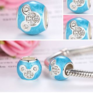 5326 Hạt charm mạ bạc chạm khắc nhân vật hoạt hình đính đá sơn màu ngọt ngào