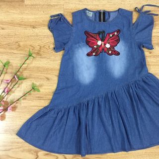 F0518 Đầm jeans rớt vai thuê bướm size đại