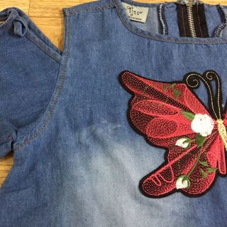 F0518 Đầm jeans rớt vai thuê bướm size đại