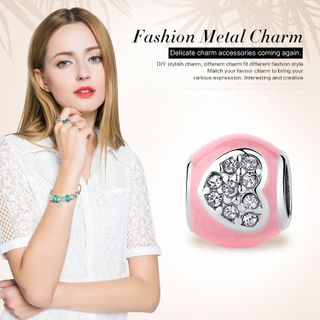 5327 Hạt charm bạc họa hình trái tim hồng lấp lánh