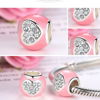 5327 Hạt charm bạc họa hình trái tim hồng lấp lánh
