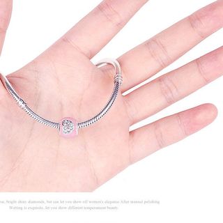 5327 Hạt charm bạc họa hình trái tim hồng lấp lánh