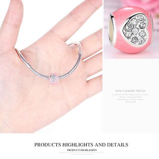 5327 Hạt charm bạc họa hình trái tim hồng lấp lánh