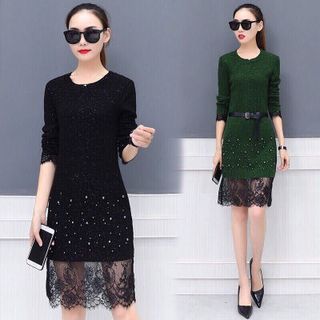 Đầm len phối ren tua rua kèm nịt