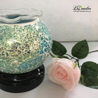 Đèn đốt tinh dầu điện pha lê xanh