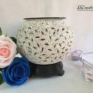 Đèn đốt tinh dầu điện gốm lá trắng