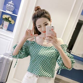 ÁO CARO TRỄ VAI 2 DÂY - DT416