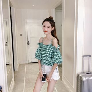 ÁO CARO TRỄ VAI 2 DÂY - DT416