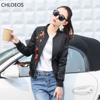 Áo Khoác Dù Bomber Đen Hai Lớp Thêu Hoa Đào giá sỉ